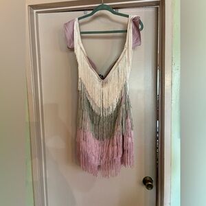 Multi Tiered Tassel Detail Bardot Bodycon Dress